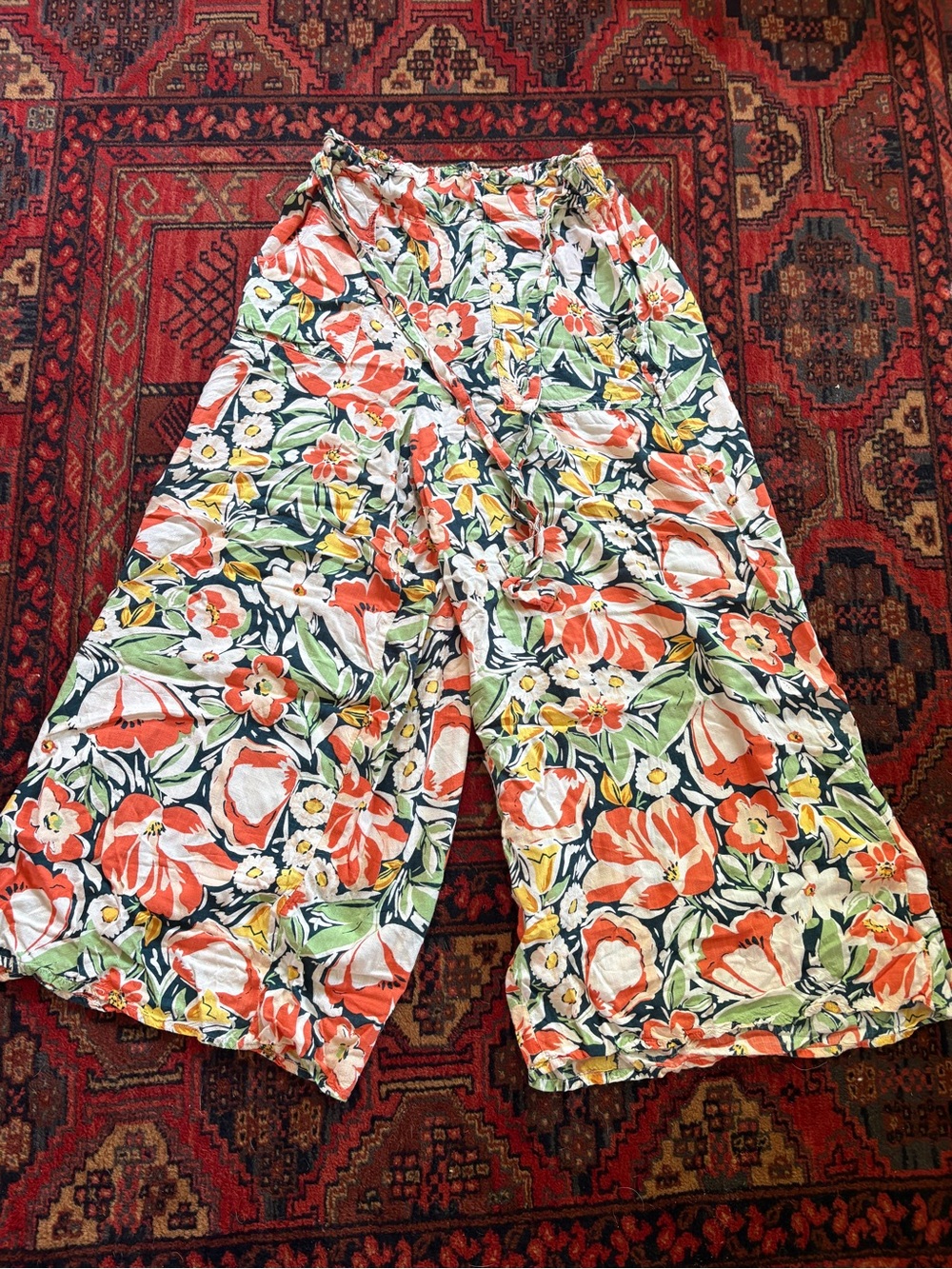 Bila 77 Floral Wide-Leg Pants in Orange, Green & Yellow